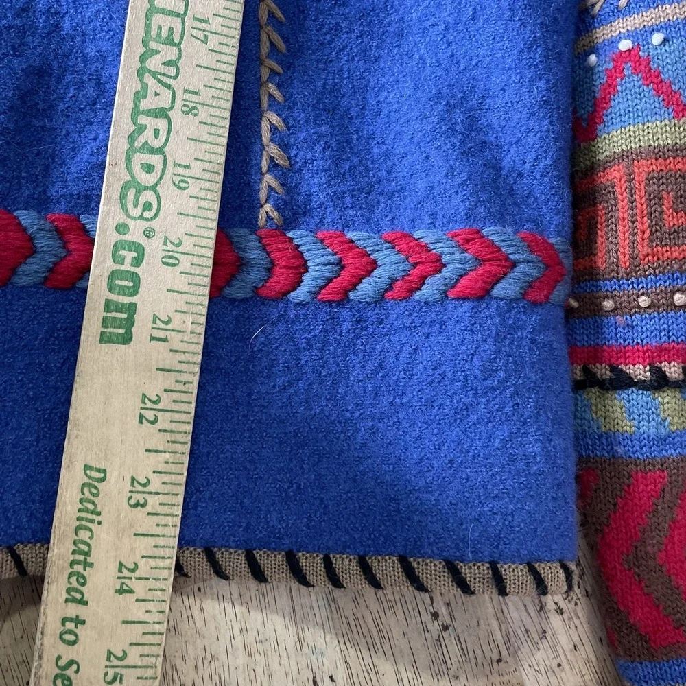 Coldwater Creek Blue Wool Blend Boiled Jacket with Multicolor Trim